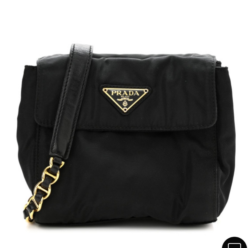 PRADA Tessuto Nylon Chain Shoulder Bag Black